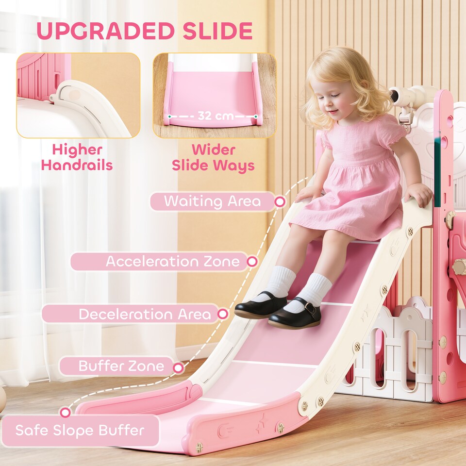 image 1 of AIYAPLAY 5 in 1 Toddler Slide Set with Basketball Hoop for Age 1-3, Pink