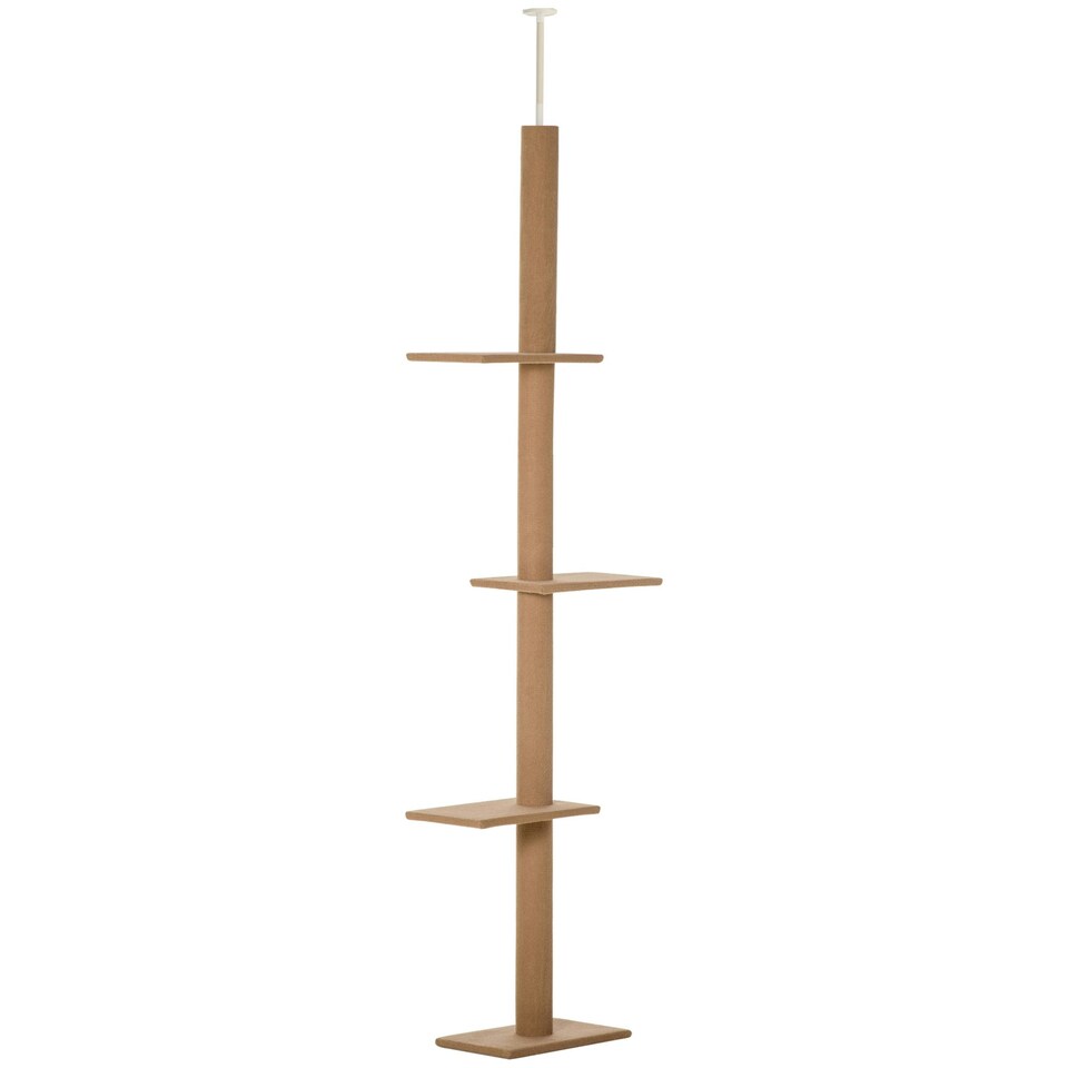 image 1 of PawHut 260cm Cat Tree Floor To Ceiling Adjustable Height, Light Brown