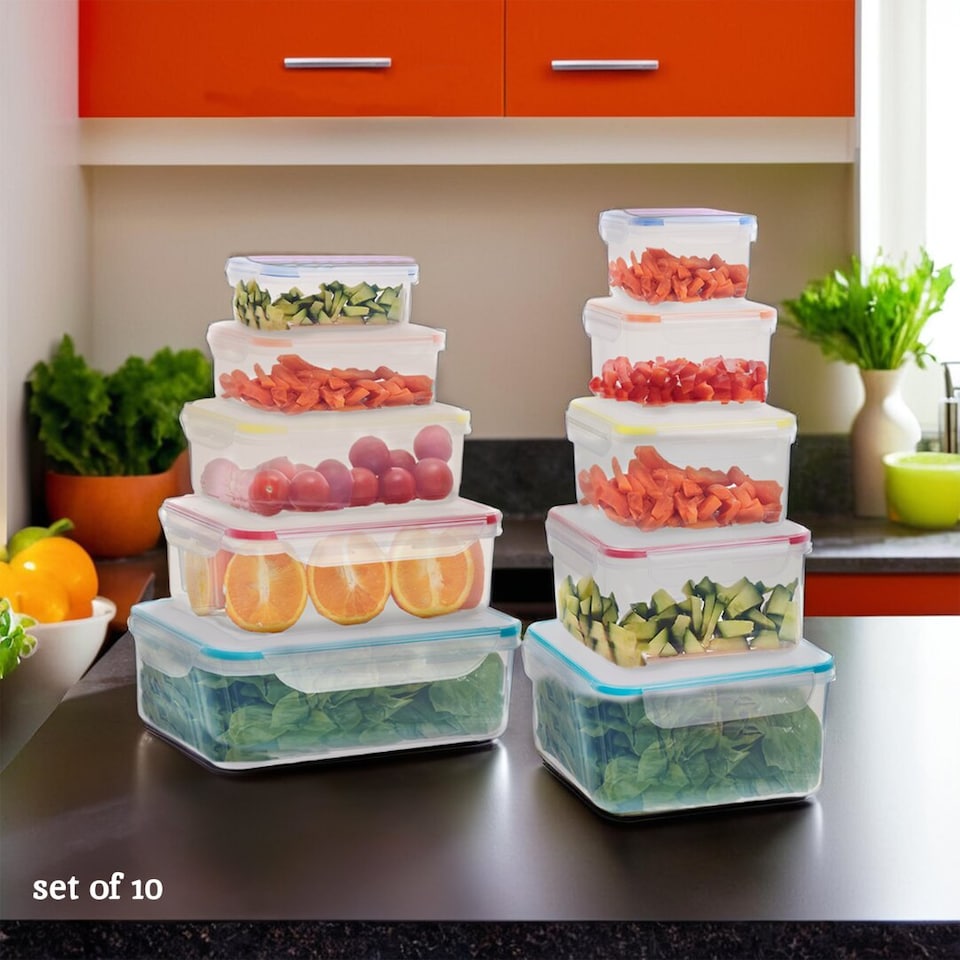 image 1 of Herrela Set of 10 Food Containers with Airthight Lids