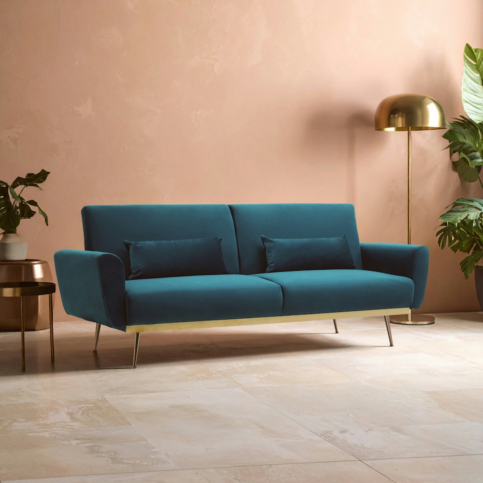 image 1 of Interiors by Premier Hatton Green Velvet Sofa Bed Green