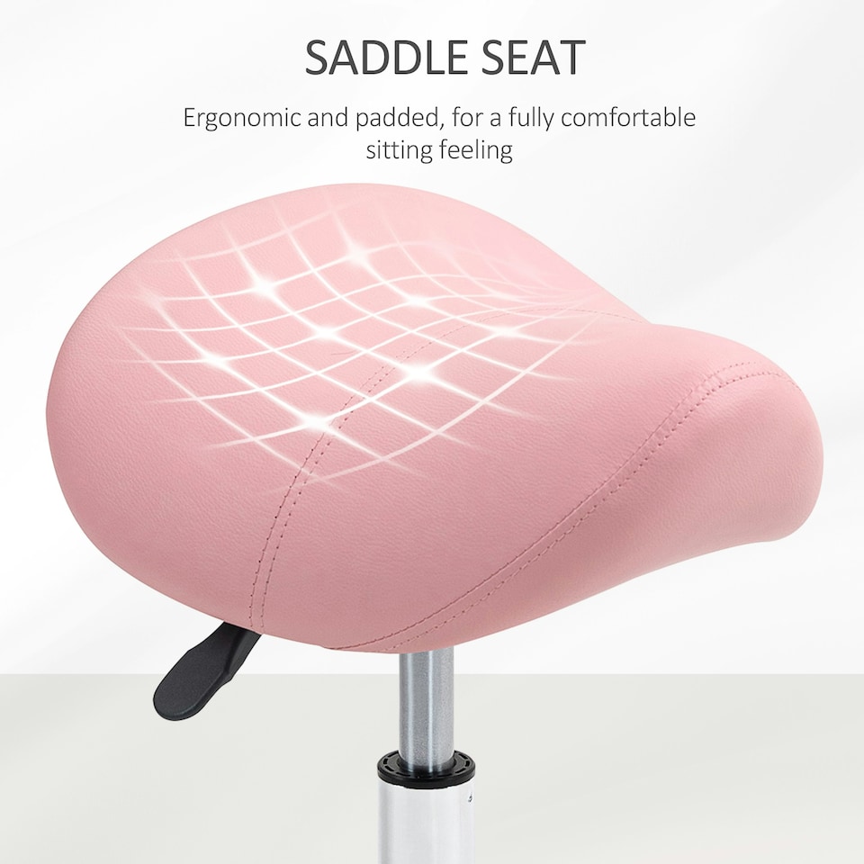image 1 of HOMCOM Saddle Stool Adjustable Rolling Salon Chair for Massage Spa Beauty Pink Pink