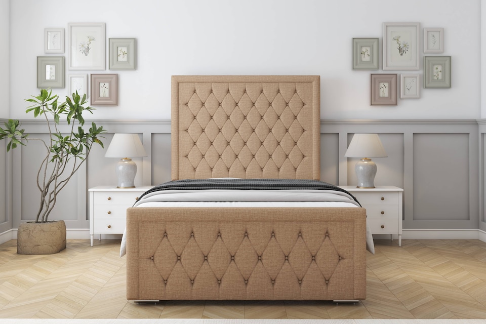 image 1 of Sloomy Monroe Latte Dumfries Bed Frame With Mattress With 50" Upholstered Headboard 3' Single