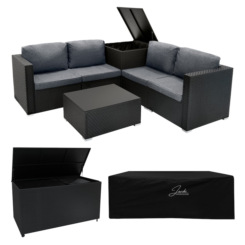 image 1 of Rattan Modular 6 Piece Furniture Set & 996L Storage Box – Black