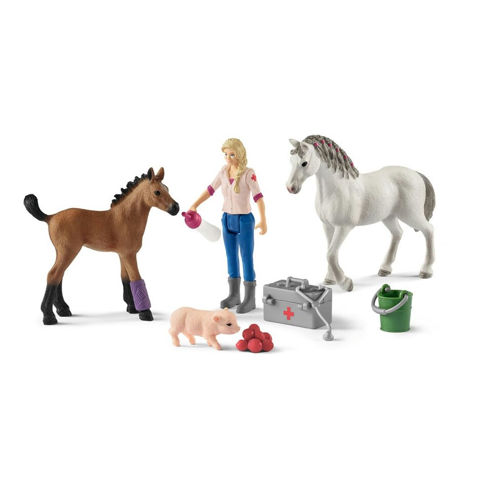 image 1 of SCHLEICH Farm World Vet Visiting Mare and Foal Toy Figure Set