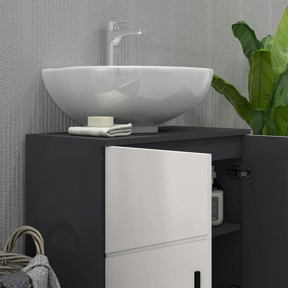 image 1 of kleankin Bathroom Vanity Unit, Pedestal Sink Cabinet with Shelf, Light Grey