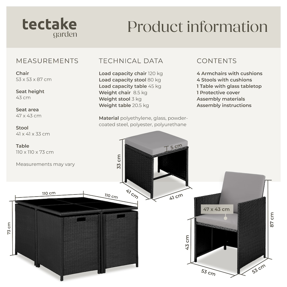 image 1 of Garden Table and Chairs Bilbao - 8 seats, weather and UV-resistant, rain cover | Black | black/grey | 1