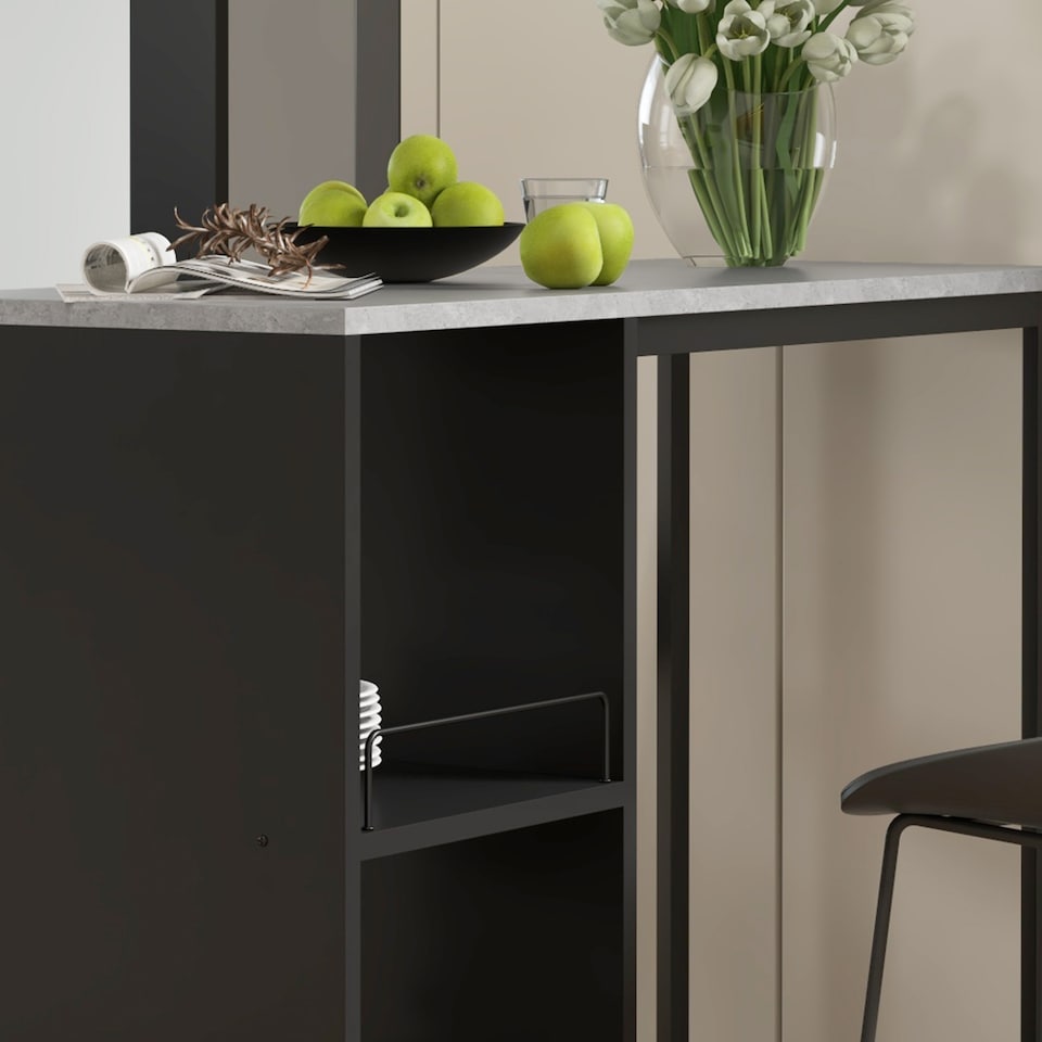 image 1 of HOMCOM Breakfast Bar Table with 3-Tier Storage Shelf and Wine Rack, Black