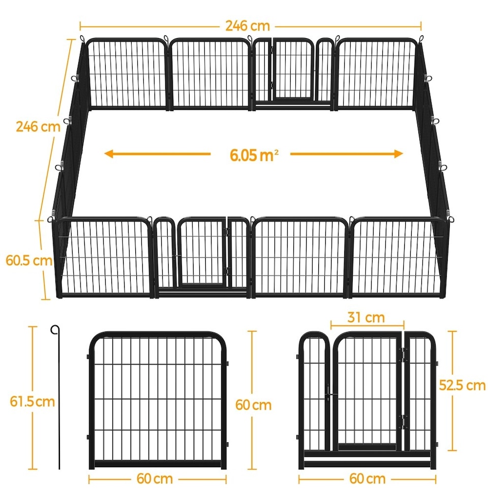 image 1 of Yaheetech 16-Panel Metal Dog Playpen, 60 × 60 cm Black