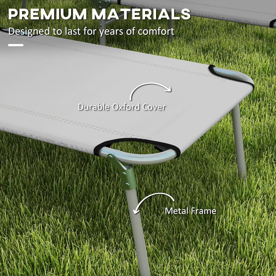 image 1 of Outsunny Folding Sun Lounger Set of 2 w/ Sunshade Adjustable Backrest Light Grey