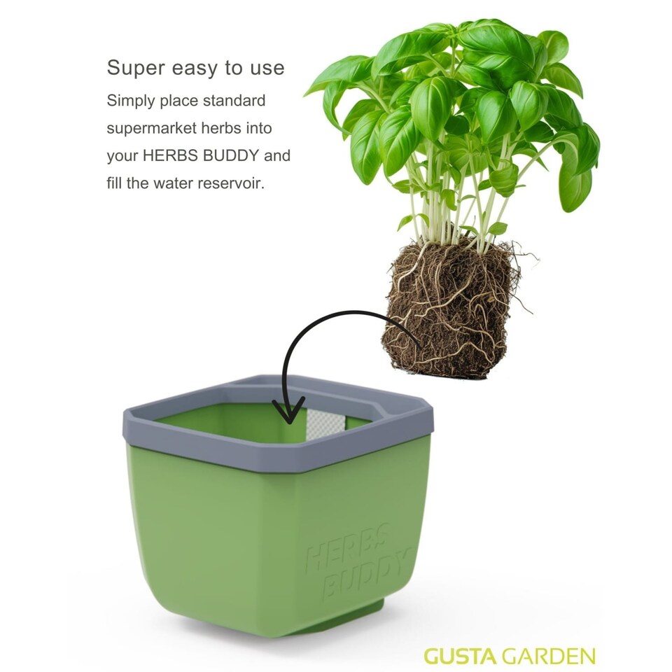 image 1 of GUSTA GARDEN Herbs Buddy Self-Watering Pot & Herb Pot for Kitchen & Windowsill, Ideal for Basil, Water Tank, Water Level Indicator (3 units - Blue)