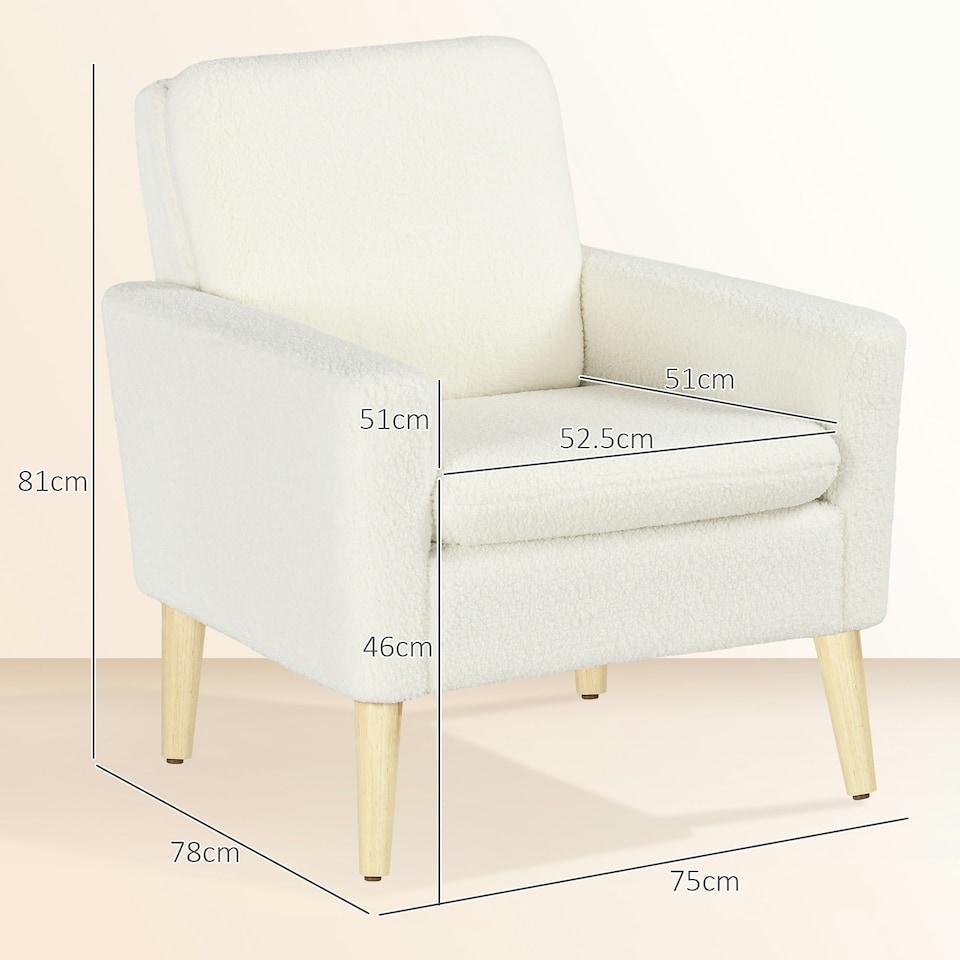 image 1 of HOMCOM Modern Accent Chair with Wood Legs, Wide Seat, Cream