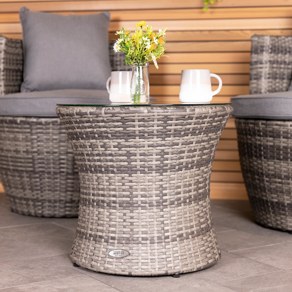 image 1 of Charles Bentley 3 Piece Rattan Stacking Outdoor Patio Furniture Set  - Grey
