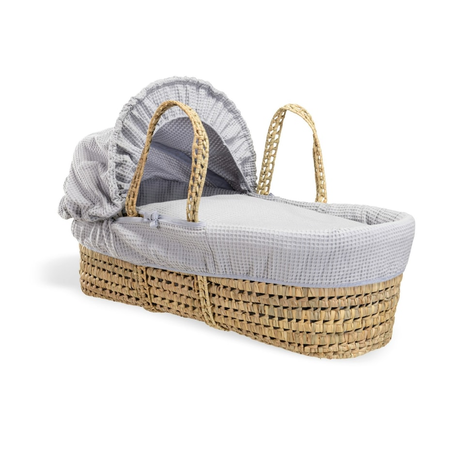 image 1 of Clair de Lune Waffle Palm Moses Basket With Folding Stand - Grey