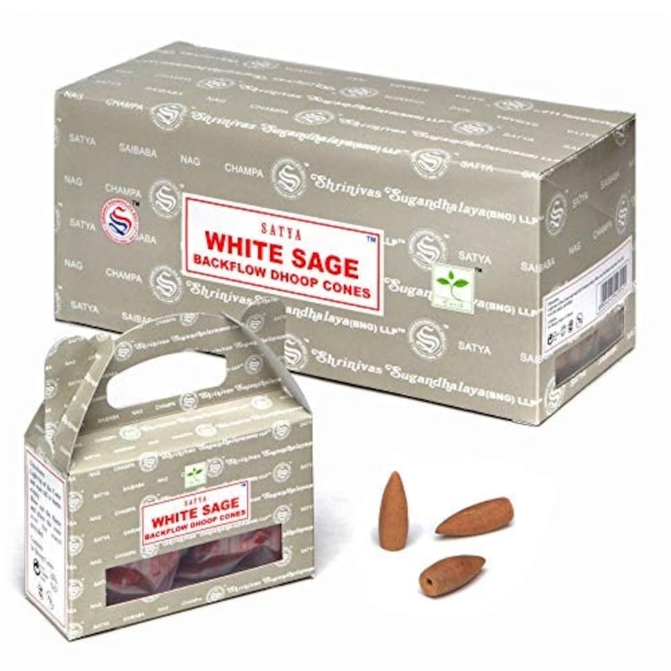 6 Satya White Sage Backflow Dhoop Cones - Incense