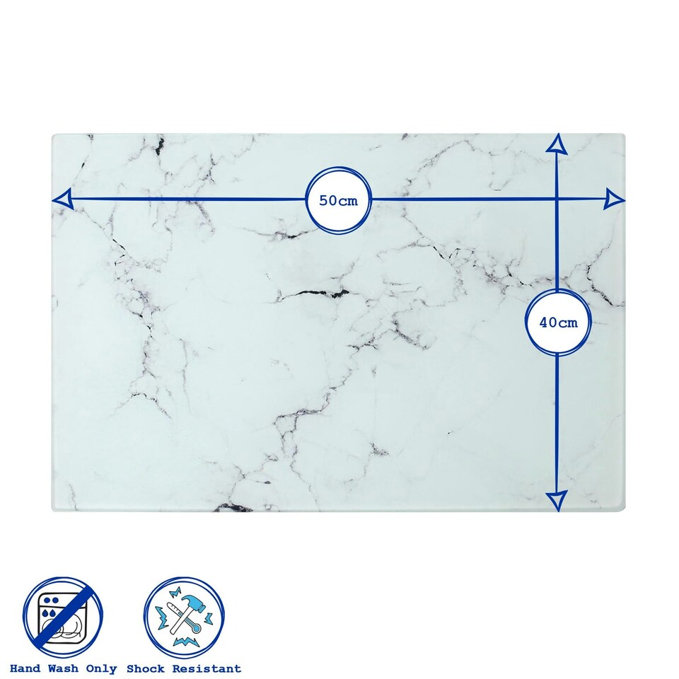 image 1 of Harbour Housewares Rectangle Glass Chopping Board - 50cm x 40cm - Black Marble - Cutting Board Worktop Saver Worksurface Protector Glass Chopping Board Black