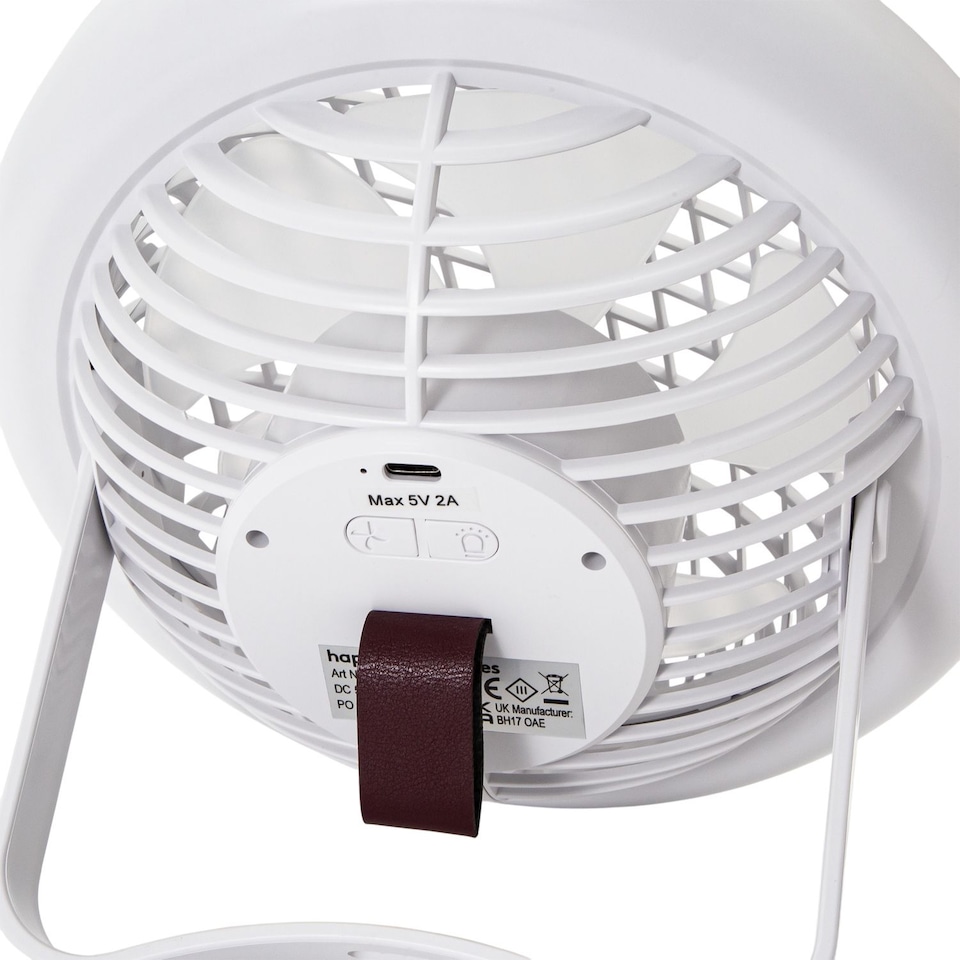 image 1 of White Rechargeable 3 Speed Desk Fan with LED Dimmable Ring Light