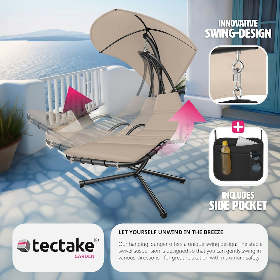 image 1 of Hanging Chair Elaria - large sun canopy with UV-protection, sturdy Cream | Beige