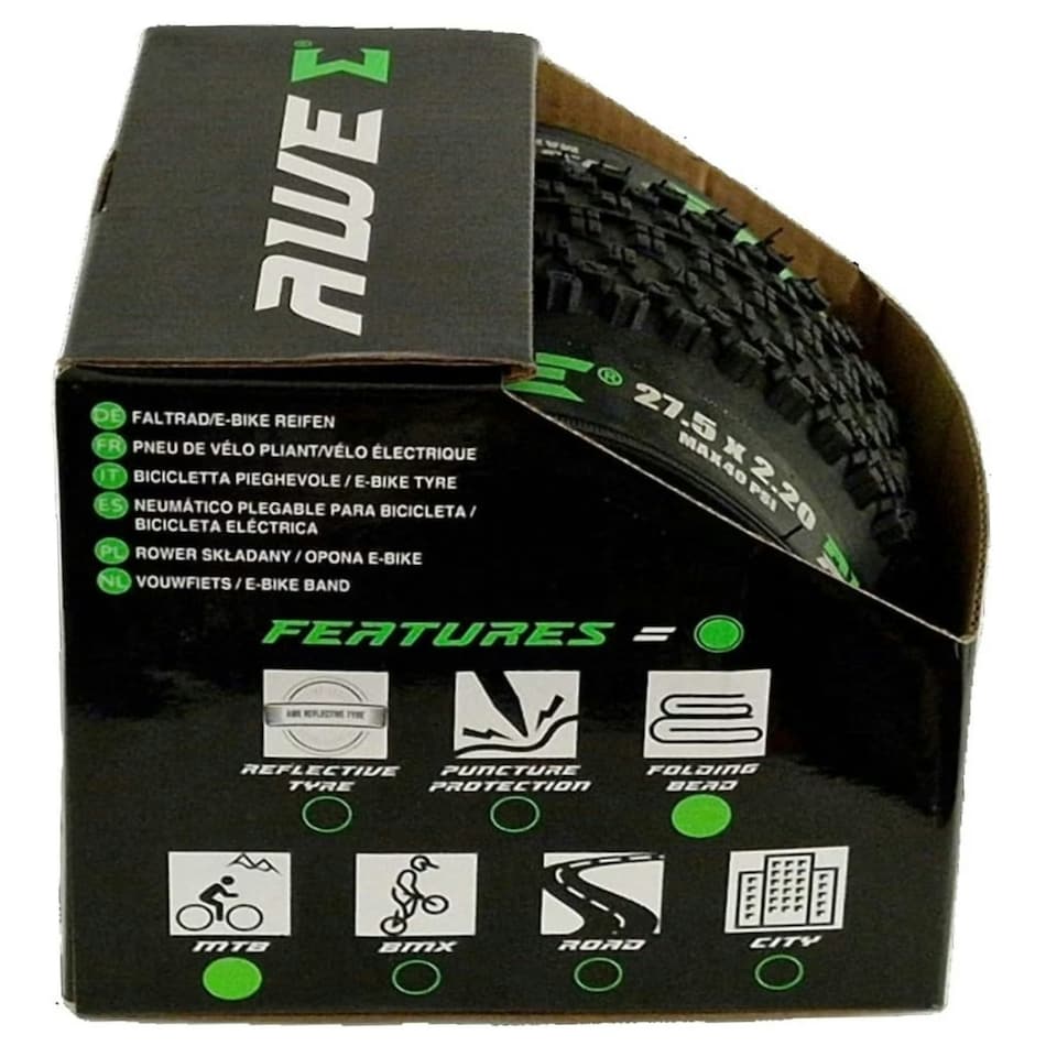 image 1 of AWE AWERide Bike/E-Bike Folding Tyre 27.5" x 2.20" MTB Tyre 30 TPI