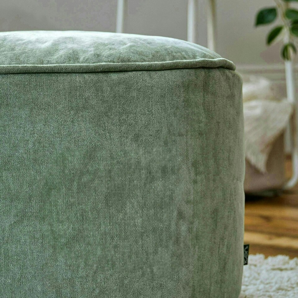 image 1 of icon Round Chenille Bean Bag Pouffe Sage Green Large Chenille Footstool Green
