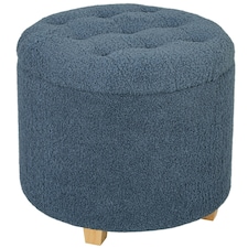 HOMCOM 45cm Round Ottoman with Storage, Lid, Cashmere Footstool, Blue