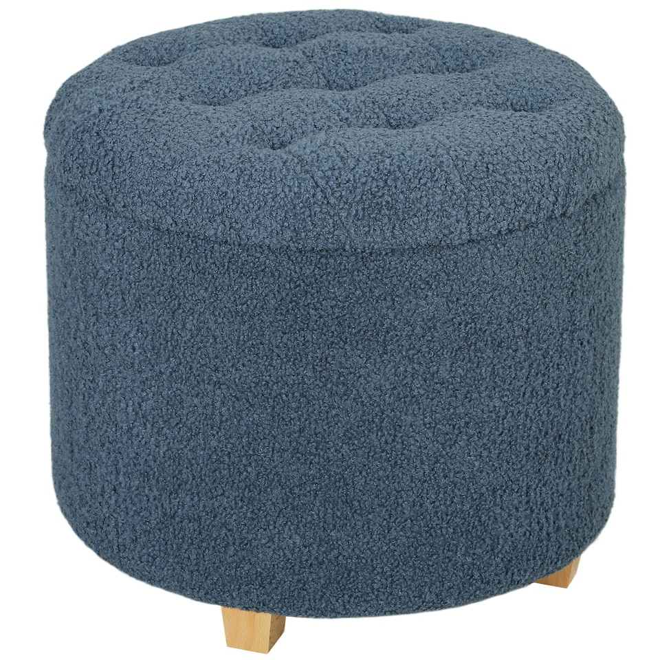 image 1 of HOMCOM 45cm Round Ottoman with Storage, Lid, Cashmere Footstool, Blue