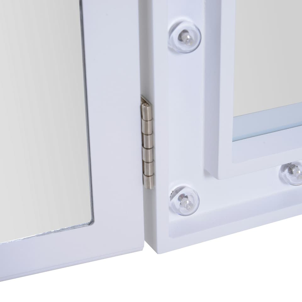 image 1 of HOMCOM Lighted Tri-Fold Vanity Mirror Large Cosmetic Mirror w/ LED Lights White