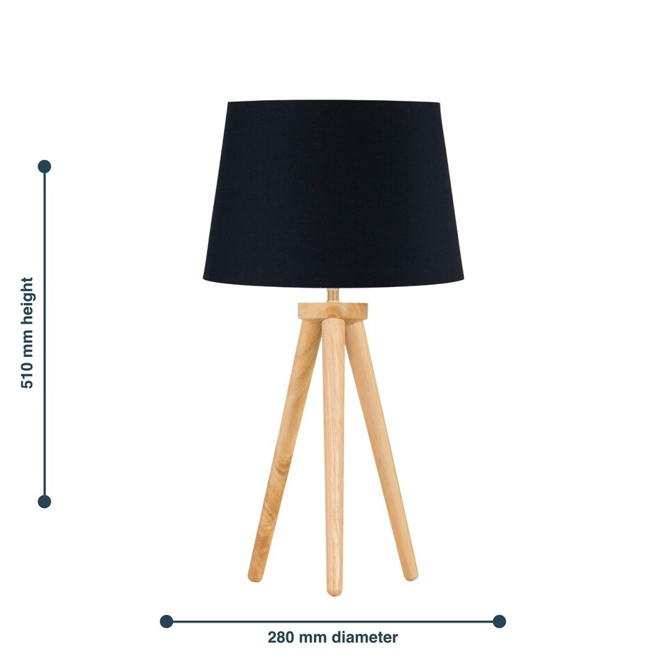 image 1 of Set of 2 Light Oak Table Lamp or Bedside Lights with Black Shades Brown | Black