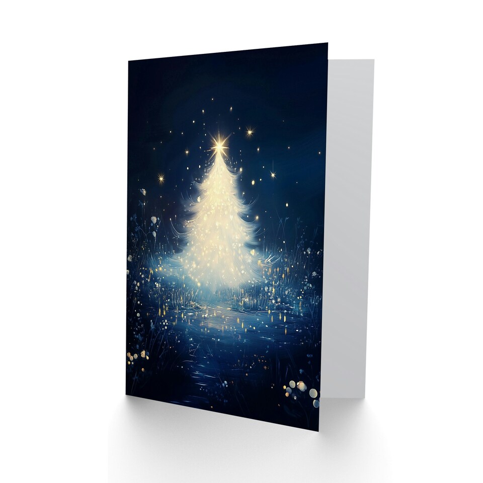 image 1 of Greeting Card Bright White Tree Magical Forest Lake Night Blank For Him Or Her Art Xmas Christmas Card