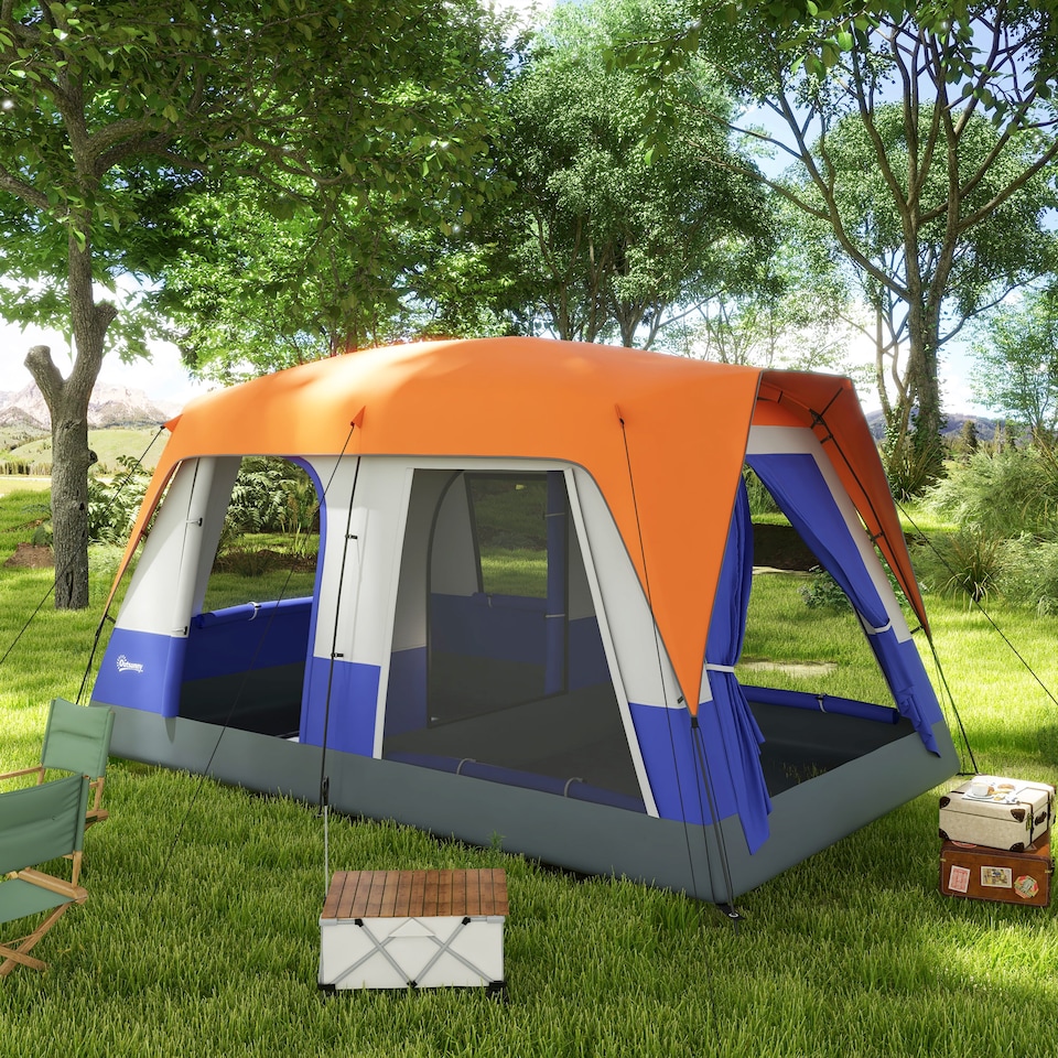 image 1 of Outsunny Camping Tent with 3000mm Waterproof Rainfly & Screen Panels, Green