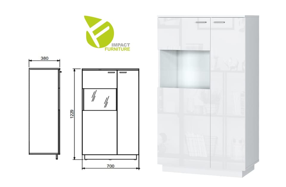 image 1 of Glass Display Cabinet Unit Bookcase Shelving Cupboard Storage Buffet White Gloss Modern Sol