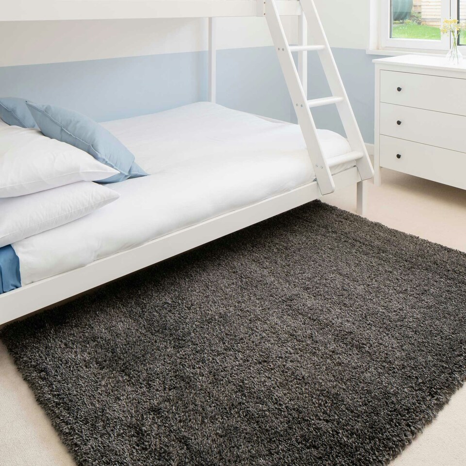 image 1 of KUKOON Slate Grey Deep Pile Shaggy Living Room Area Rug 60cm x 110cm