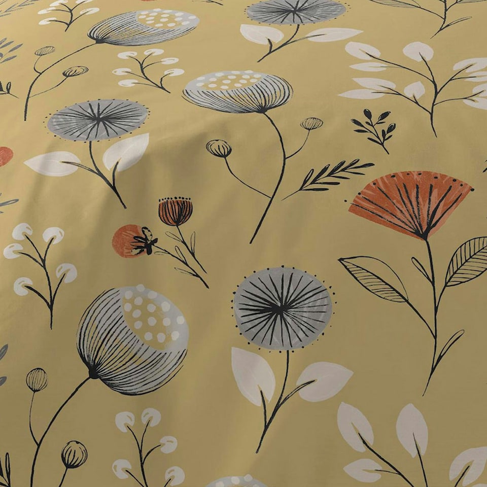 image 1 of Copenhagen Home Olia Floral Print Ochre Reversible Duvet Cover and Pillowcase Set - King Size