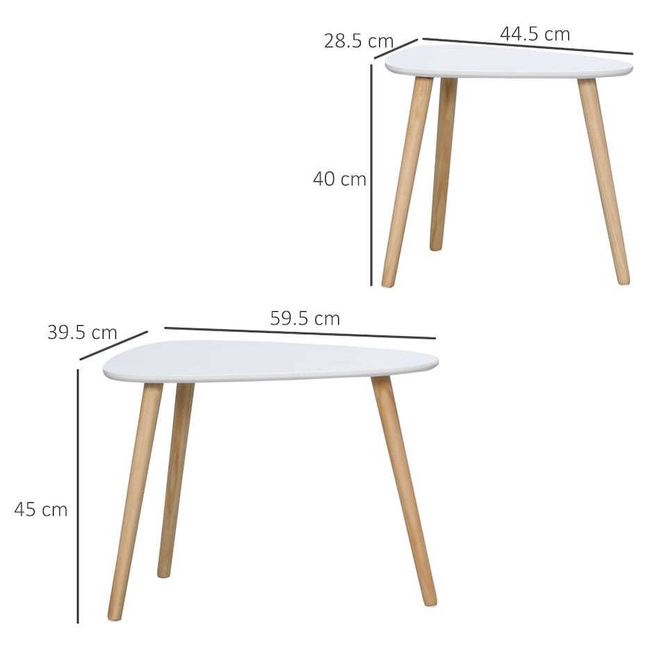 image 1 of HOMCOM Nesting Coffee Table, Set of 2 Side Tables, Stacking End Tables with Solid Wood Legs, for Living Room Bedroom, White | White