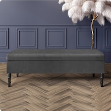 Safar Plain 90cm Ottoman Storage Bench - Plush Velvet Shoe Bench - Steel Grey Upholstery Footstool with Storage