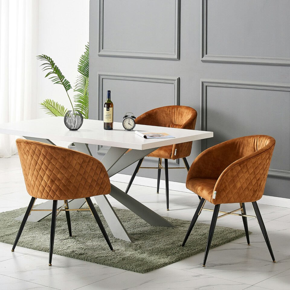 image 1 of Single Vittorio Velvet Dining Chair with Black Metal Legs, Quilted Design Modern Accent Chair | Yellow