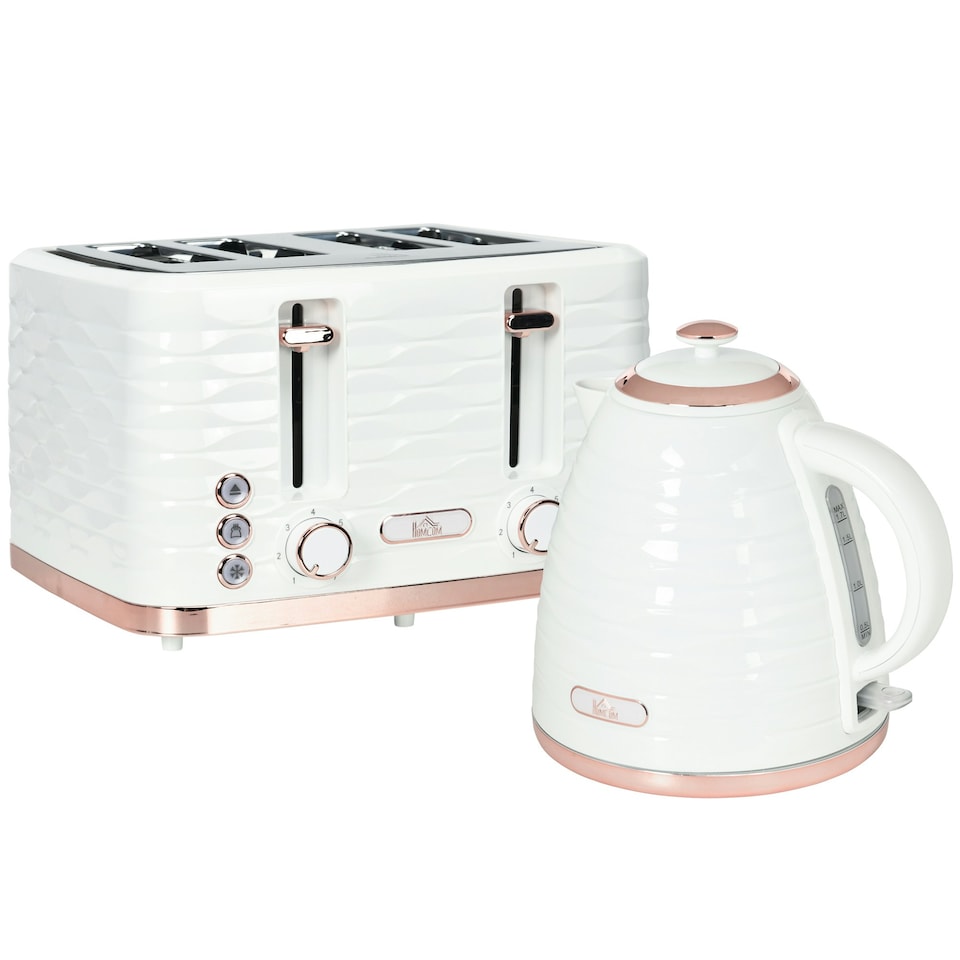 image 1 of HOMCOM Toaster with 4 Slot, 7 Browning Levels, 1600W, White Ripple White