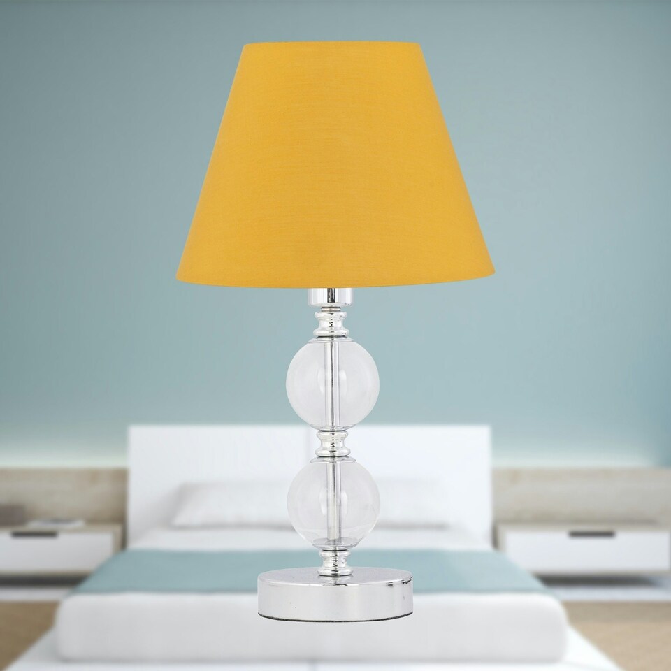 image 1 of Chrome Two Ball Table Lamp with Ochre Yellow Shade Chrome | Red