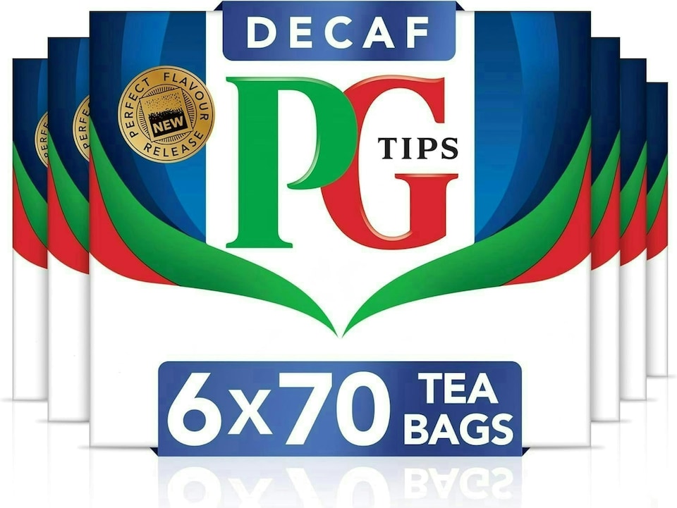 image 1 of PG Tips Decaf Black Tea Bags, Indulgent, Velvety & Rich Black Tea, Perfect Flavour Release, 6 Packs, 420 Plant Based Biodegradable Tea Bags | Blue | Black Tea