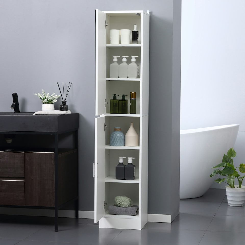 image 1 of kleankin Tall Mirrored Bathroom Cabinet with Adjustable Shelf White