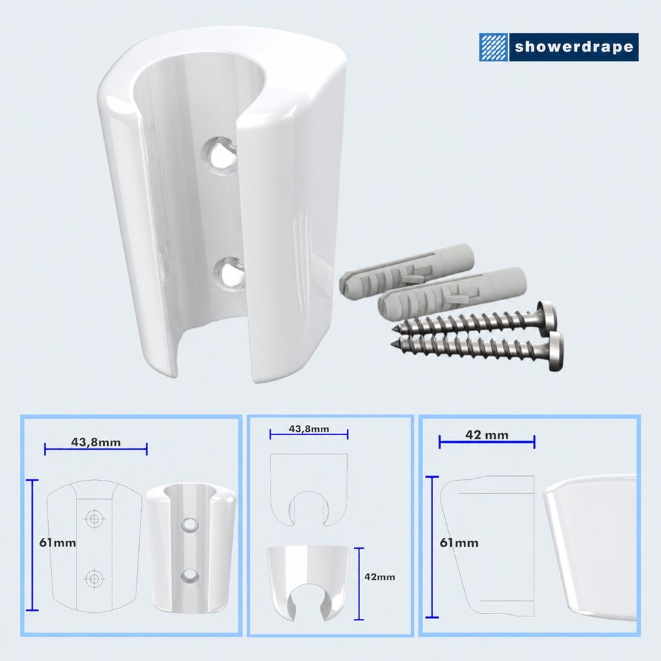 image 1 of Showerdrape White Shower Wall Bracket Fixed