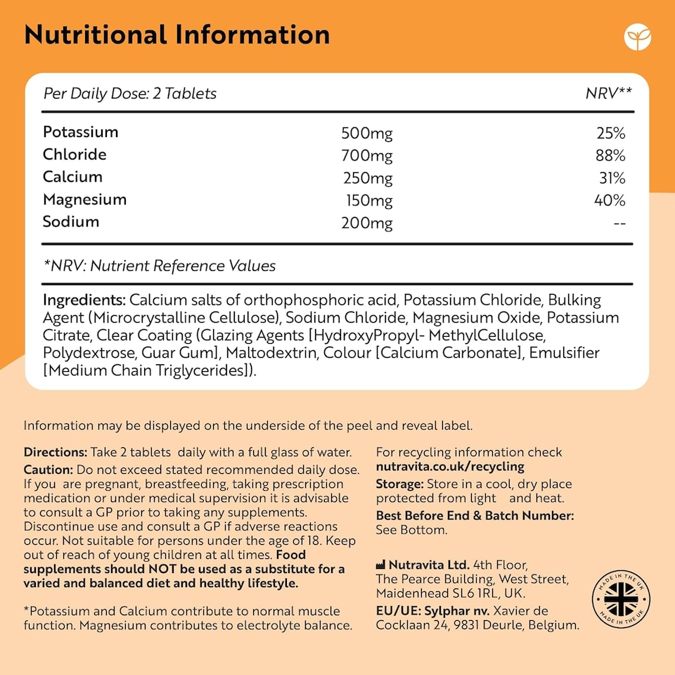 image 1 of Nutravita Electrolyte Complex with Added Magnesium, Potassium & Calcium - Muscle Function and Electrolyte Balance - Made in The UK - 240 Vegan Tablets