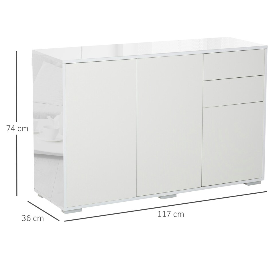 image 1 of HOMCOM High Gloss Frame Side Cabinet with 2 Door and 2 Drawer | Cream