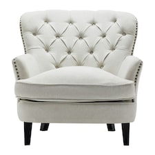 Living and Home Classic Buttoned Back Linen Armchair - Off White