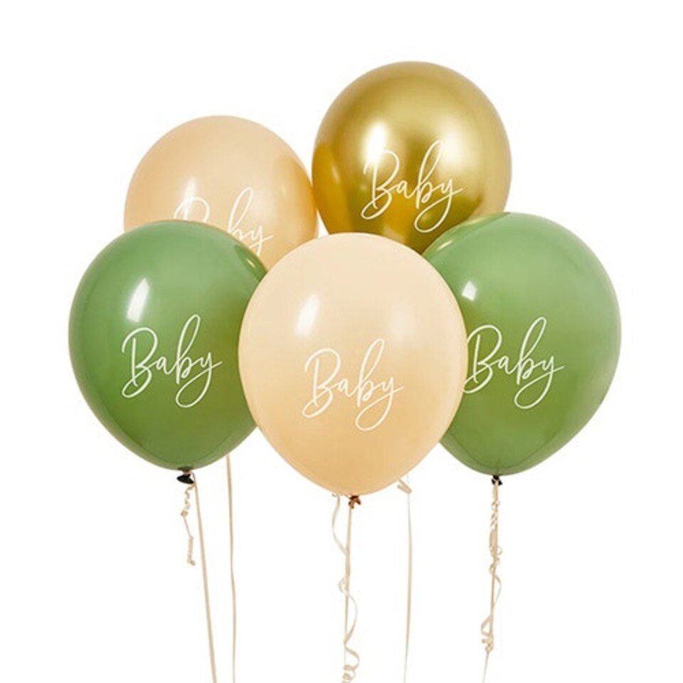 Sage Green, Nude & Gold Neutral Baby Latex Balloons 30cm / 12 in - Pack of 5