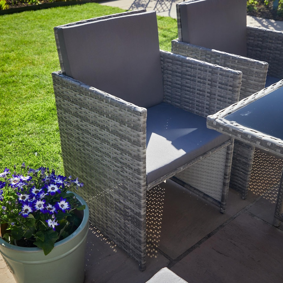 image 1 of 9 Piece Cube Rattan Garden Furniture Set 4 Chairs 4 Footstool Chairs & Table