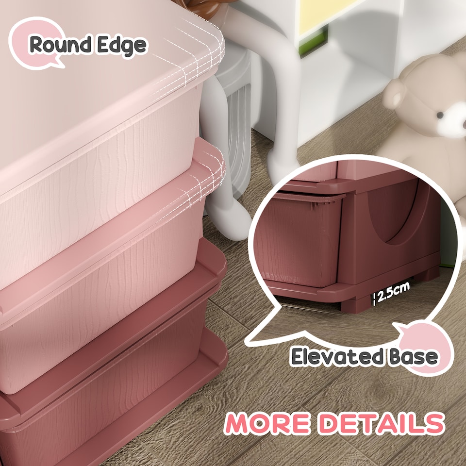 image 1 of HOMCOM Kids Storage Units with Drawers Chest Dresser Tower | Pink | 75 x 37 x 56.5cm