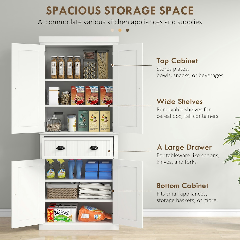 image 1 of HOMCOM Kitchen Storage Cabinet with Drawers, Cupboards and Shelves, White