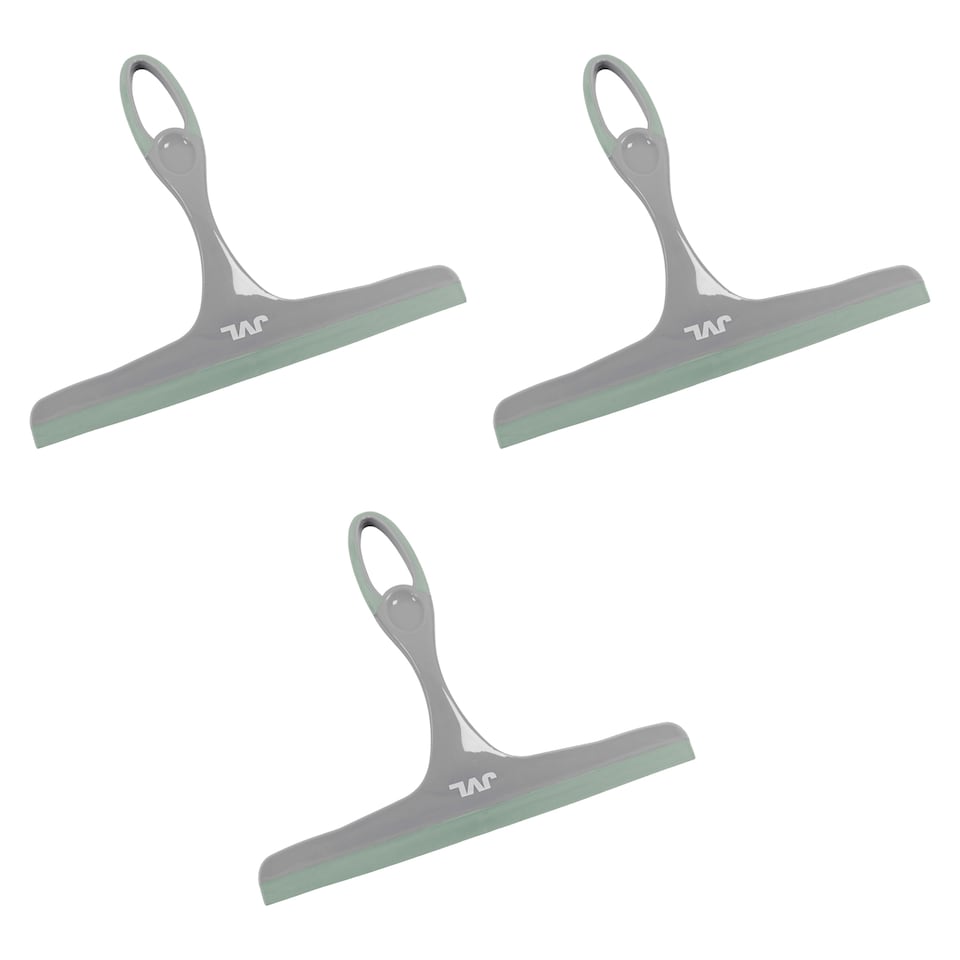 image 1 of JVL Hand Held Window Squeegee Set of 3, Streak-Free Glass Cleaner for Windows, Mirrors & Shower Screens – Grey