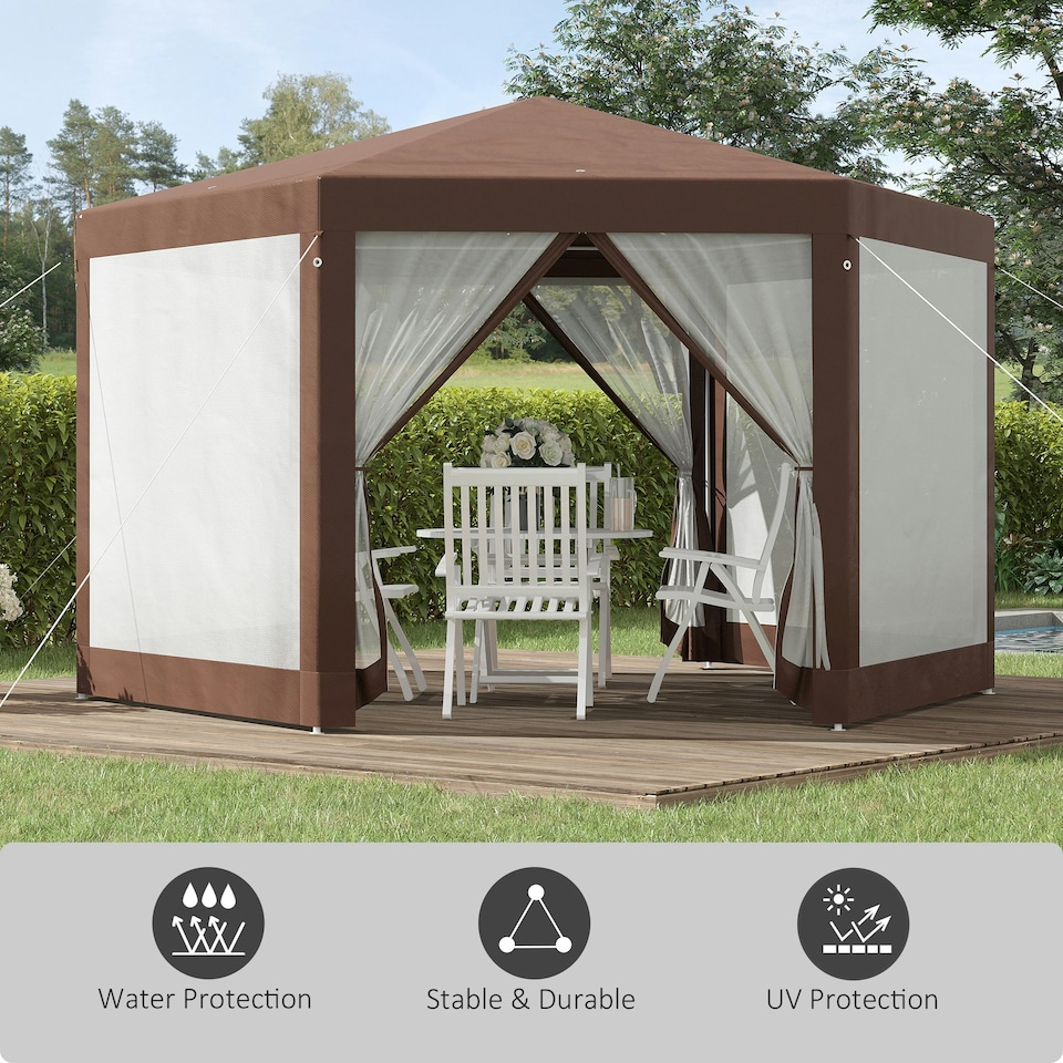 image 1 of Outsunny Hexagonal Garden Gazebo Party Tent Patio Marquee Canopy