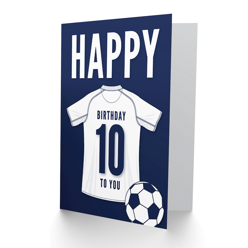 image 1 of Football Strip Kit White Jersey Top 10 Year old Kids 10th Birthday Card